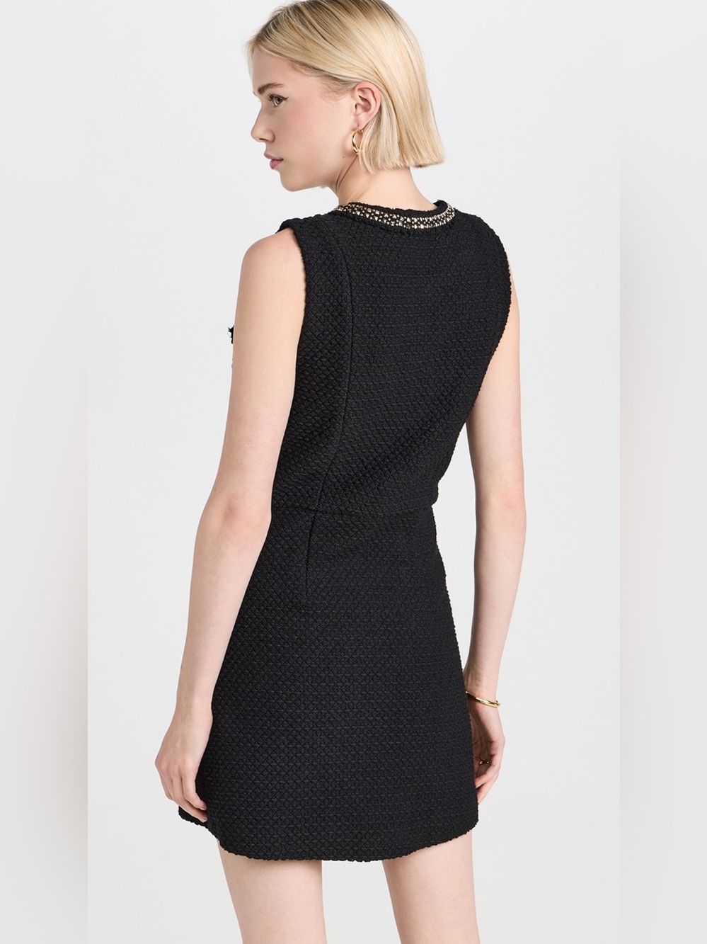 ALICE + OLIVIA Lachlan Zip Front Tweed Pockets Mini Black Mini Dress EUC Size 4 - Picture 2 of 13